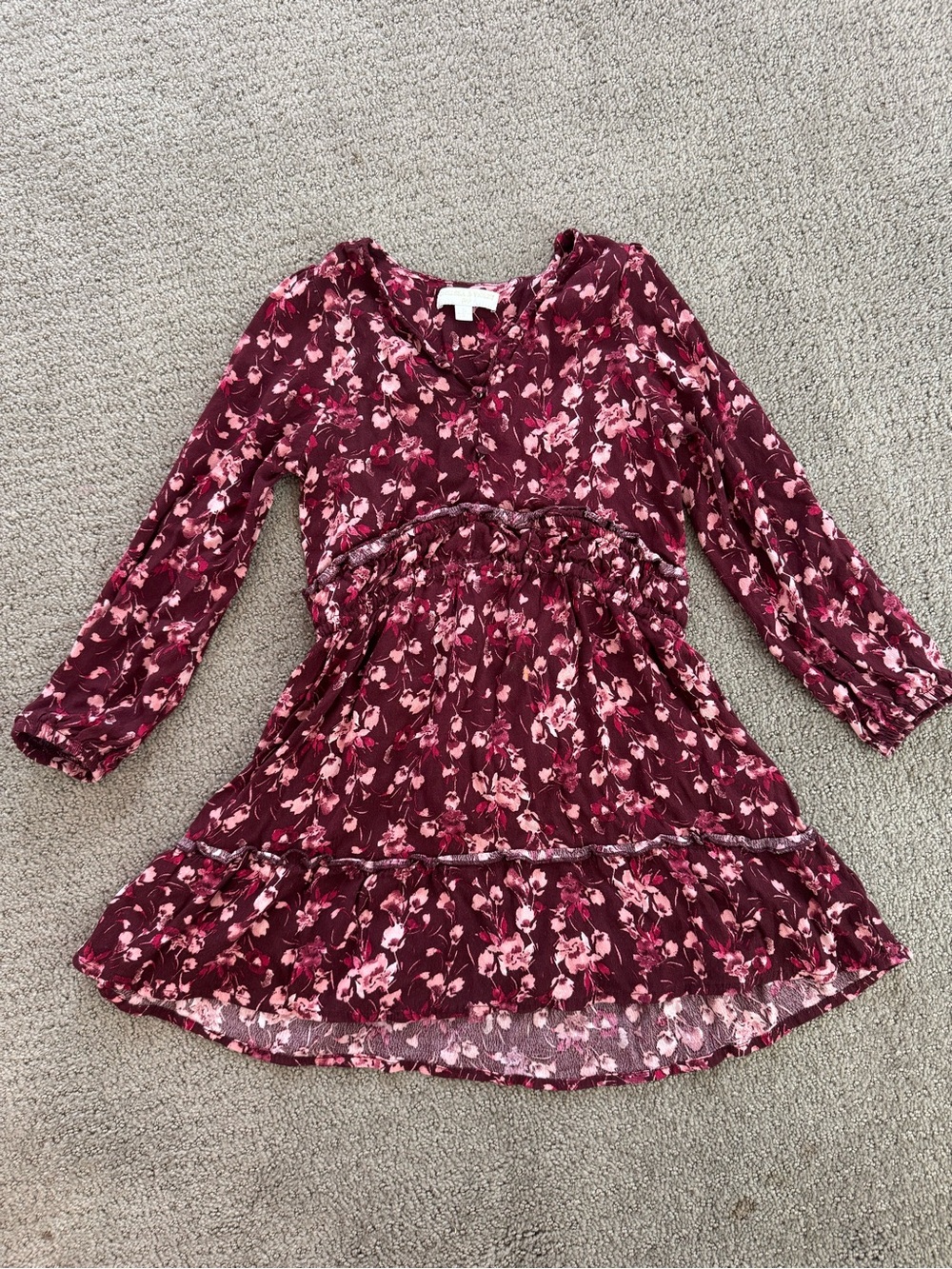 Chelsea & Violet Floral Dress Burgundy Pink Youth Size 5